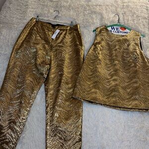 J. Crew Gold Textured crop pants and sleeveless top